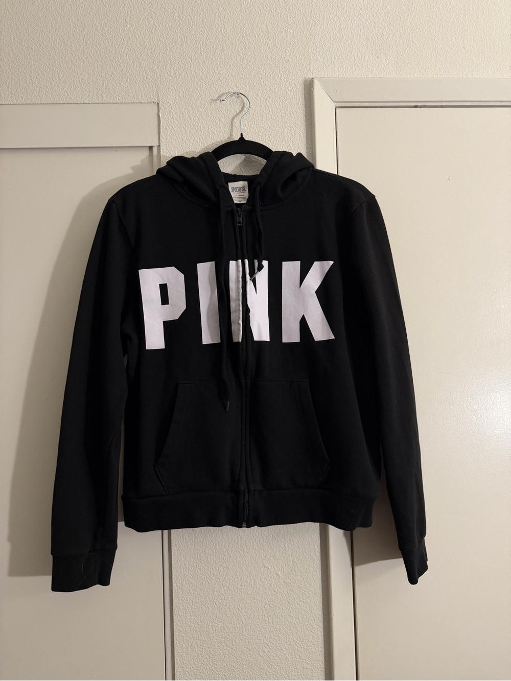 PINK Victoria's Secret Black Hoodie with White Logo